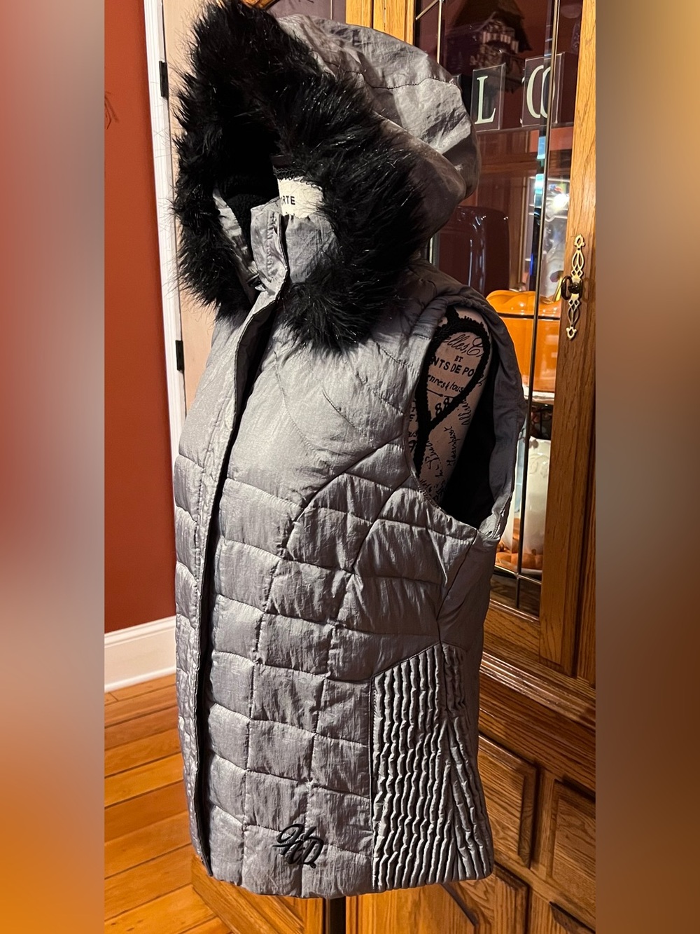 Harley-Davidson® Metallic Silver Puffer Vest  Detach Faux Fur Hood- Large